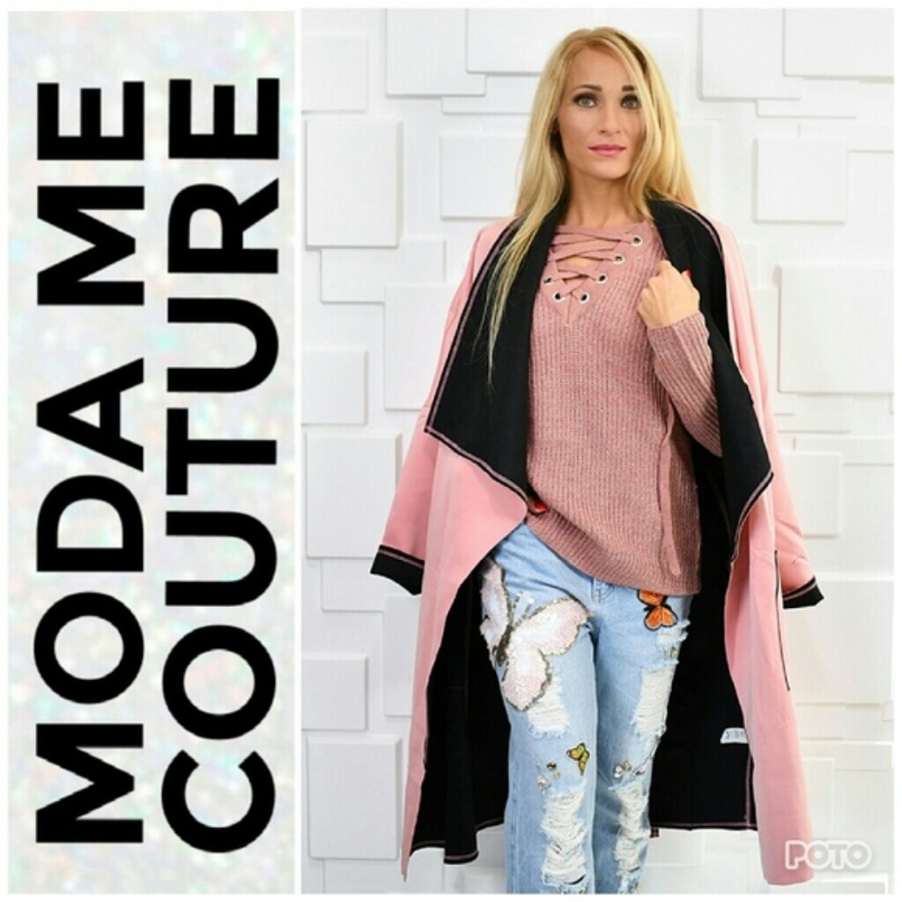 DUSTY PINK LACE UP SWEATER - Picture 3 of 4